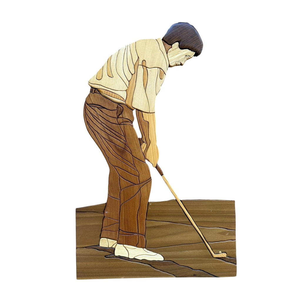 Handcrafted Intarsia Wood Golfer Wall Art Grandpa G Golf Decor 21 Inch